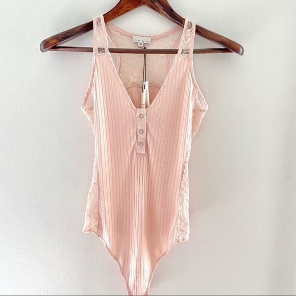 💔SOLD $225 Fleur Du Mal Lace Insert Ribbed Bodysuit - Picture 3 of 10